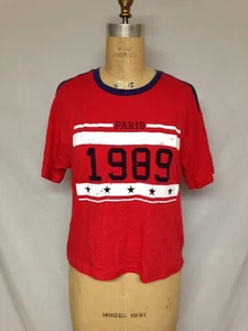Rebellious One Juniors' Paris 1989 Crop Graphic Ringer T-Shirt A8081JX9182 Large - Picture 1 of 4