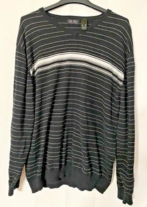 Axcess Men's Black & Gray 100% Cotton Striped V-Neck Pullover Sweater - Size XXL - Picture 1 of 5