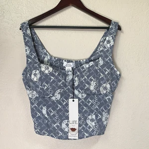 LIFE Life Is For Eternity Crop Top Womens Large Blue Tank Top Young Contemporary - Picture 1 of 12
