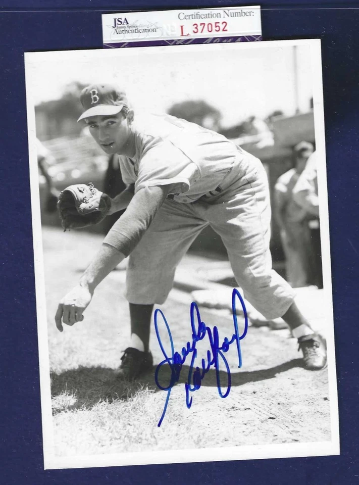 Sandy Koufax Brooklyn Dodgers Baseball Autographed 5x7 Brace Rookie Photo JSA - Image 1 of 1