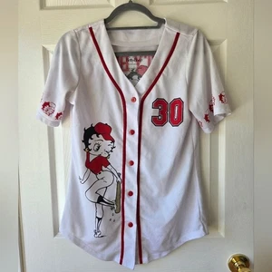 Maglia Betty Boop L baseball bianca e rossa maniche corte - Foto 1 di 7