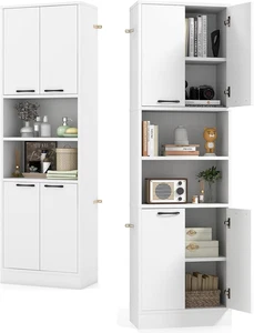 Credenza Alta Da Cucina 190 Cm, Mobile Cucina Dispensa in Legno, Mobile Buffet C - Foto 1 di 12