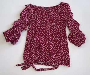 Vince Camuto Damen Gr. XS Schulterfrei Blasenärmel Blumenmuster Rot Top - Bild 1 von 9