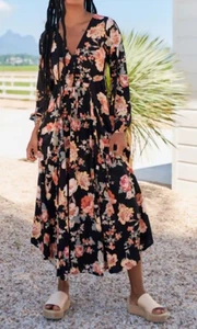 Jaase Womens Small Black Flotal Maxi Dress - Picture 1 of 13
