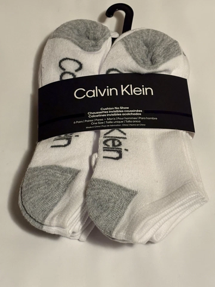 Calvin Klein No Show Calcetines 6 Pares Hombre Cojín Blanco Gris Talla 7-12 Foto 1 de 4
