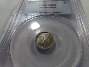 D13 Netherlands 1876 Silver 5 Cents PCGS MS-66 - Picture 1 of 2