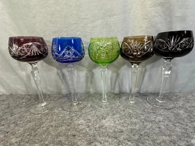 5 copas de copa de vino vintage europeas de color corvejón a cristal transparente Foto 1 de 4