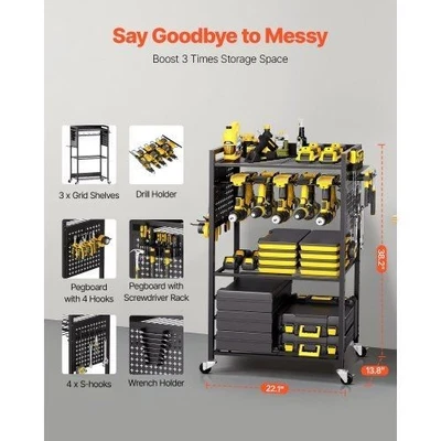 Carrinho organizador de ferramentas 4 camadas 150 lb capacidade de carga suporte de piso broca rolante - Imagem 1 de 4