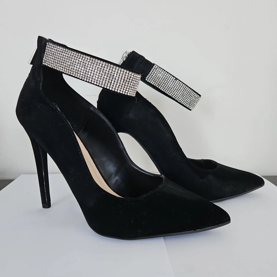 Zapatos de tacón de aguja rojos deliciosos punta puntiaguda cremallera trasera brillantes tobilleras talla 9 Foto 1 de 4