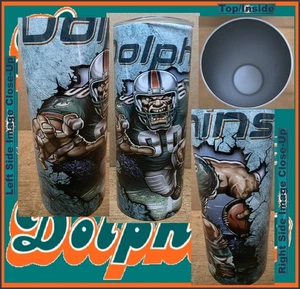 Bicchiere da viaggio Miami Dolphins 20 oz acciaio inox isolato NFL Mar's Creations LLC - Foto 1 di 12