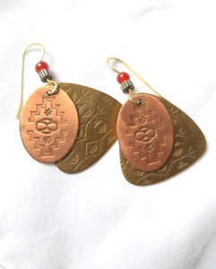 Copper & Brass Dangle Earrings. HANDCRAFTED Southwestern, Native American. Boho - Picture 1 of 7