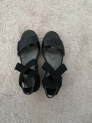 Bussola Zumaia Women Sandals 36 Black Leather Ankle Strap Wedge Comfort - Image 1 of 4