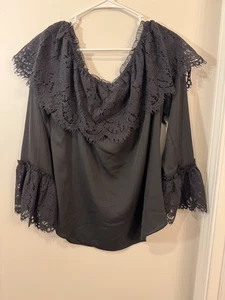 Neu mit Etikett White House Black Market Hannie Langarmbluse mit Spitzenbesatz Gr. XL - Bild 1 von 7