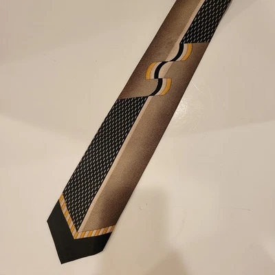 Vintage Designer Enrico Guccini 100% Silk Neck Tie Black Amd Gold Geometric  - Image 1 of 4