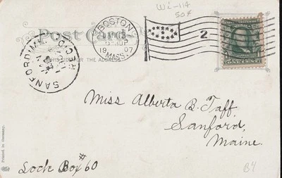 1907 Postcard With 1c Benjamin Franklin Stamp/Statue Of Minute Men Statue Mass - Image 1 of 2