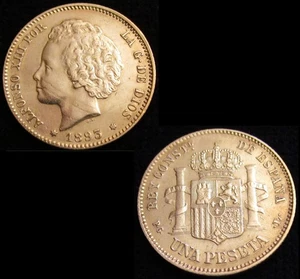 SPAIN, 750-ALFONSO XIII, 1 PESETA 1893*(18)-93 MADRID PG L, GXF, SCARCE. - Picture 1 of 3