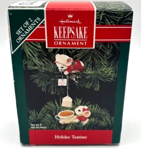 Hallmark Keepsake Ornament 1992 Holiday Time Tea For 2 Set Of Two Vintage - Picture 1 of 4