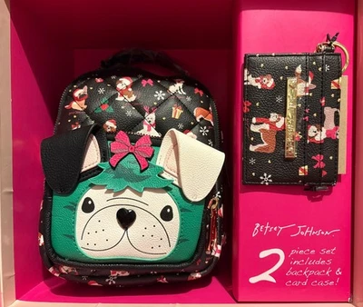 NEW BETSEY JOHNSON Mini Backpack & Card Case Set Christmas French Bulldog NWT - Image 1 of 4