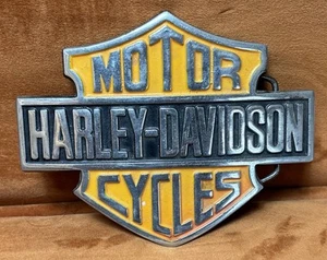 Vtg Baron Harley Davidson Logo Motorcycle Solid Brass Bikers Belt Buckle - Picture 1 of 5