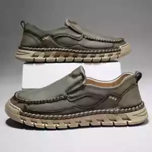 Men's Casual Shoes Handmade Leather Loafers Comfortable Flat Moccasins Sneakers - Picture 1 of 12