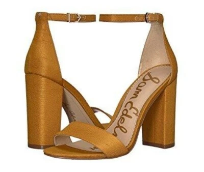 Sandalias de tacón bloque Sam Edelman Yaro para mujer ~ seda amarillo oscuro ~ talla 7M~ Nuevo En Caja Foto 1 de 4