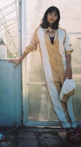 LUCY FOLK Cotton Beachside Boilersuit Yellow Stripe Jumpsuit Size M Zip Suit 10 - Picture 1 of 13