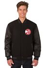 Nba Atlanta Hawks Wool Leather Reversible Jacket Front Patch Logos Black
