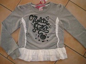 (C401) Nolita Pocket Girls Sweatshirt A-Form Gummi Logo Besatz Volants gr.128 - Picture 1 of 3