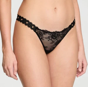 Victoria's Secret NWT Very Sexy Large Black V String Thong Panty Rose Lace Metal - Picture 1 of 9