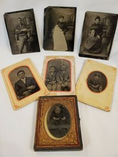Lot of Antique Tintype Photos Tin Plate Pictures Case Matted Daguerreotype