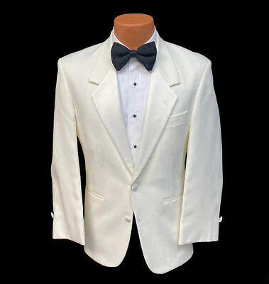 Men's After Six Ivory Tuxedo Jacket Two Button with Satin Notch Lapels Size 40S - Image 1 of 4