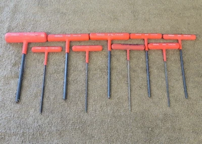 9 Eklind T Handle Hex Wrench 1/4" 7/32 3/16 5/32 9/64 1/8 7/64 3/32 5/64 Sae Set - Image 1 of 4