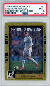 PSA 9 Christiano Ronaldo // Production Line - GOLD // 2016 Panini Donruss - Picture 1 of 2