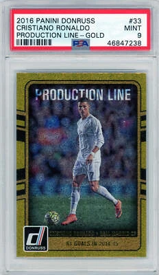 PSA 9 Christiano Ronaldo // Production Line - GOLD // 2016 Panini Donruss - Image 1 of 2