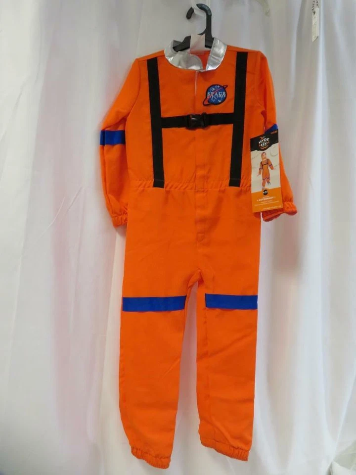 Disfraz de astronauta de Halloween para niños pequeños mono naranja y casco talla 4T-5T Foto 1 de 4