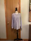 Calvin Klein Large Blue & White w/Stripes & Roll Tab Sleeves Zip-Front Blouse