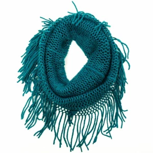 Girl Warm Winter Neck Loop Round Tassel Knit Wool Infinity Scarf Cozy Fuzzy Kid - Picture 1 of 8