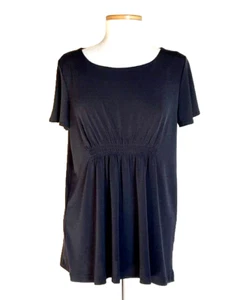 Daisy Fuentes Black Knit Top Short Sleeves front & back gathers size L - Imagen 1 de 4