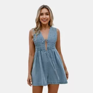 Mameluco de pierna ancha con cordones azul para mujer - Cupshe - talla grande - B2 - Imagen 1 de 12