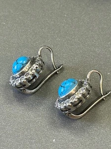 VINTAGE RUSSISCHE OHRRINGE 925 STERLING SILBER mit TÜRKIS & KRISTALLSTEINEN NEU - Bild 1 von 10
