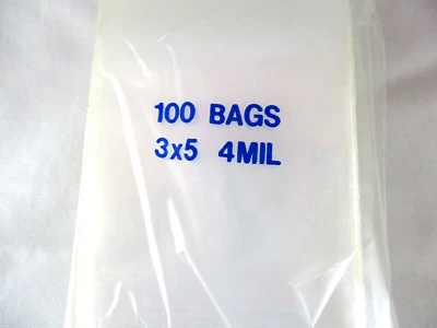 100 PACK RESEALABLE 4 MIL THICK POLY BAGS 5" X 3" CLEAR ZIPPER FAST USA SHIPPER  - Imagem 1 de 3