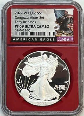 2022 W Proof American Silver Eagle NGC PF69 - Congratulations Set, Red Core - Image 1 of 4