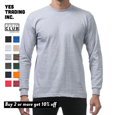 PROCLUB MENS HEAVYWEIGHT LONG SLEEVE T SHIRTS PRO CLUB CASUAL COTTON TEE SHIRT - Image 1 of 4