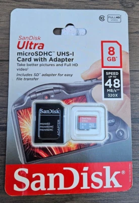 SanDisk ultra microSDHC UHS-1 card with adpater 8gb T51 - Image 1 of 2