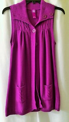 J. Khaki Sleeveless Long Sweater Vest 100% Cotton Solid Purple Girls Sz XL - Image 1 of 4
