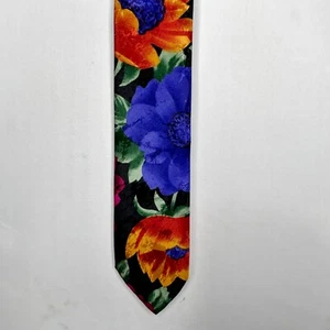 Vintage 1980’s Doneagle Herren Krawatte 2 3/4” Skinny Hawaiian Black Colorful Floral - Bild 1 von 9