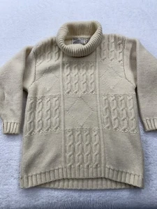 Donegal Pullover klein creme Rollkragen Wolle Grob Fischer Zopfmuster schwer - Bild 1 von 12