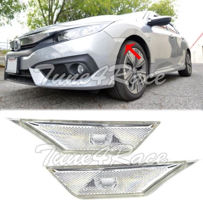 For 16-Up Honda Civic Side Marker Lights Lamps CRYSTAL CLEAR Bumper Reflector - Image 1 of 3
