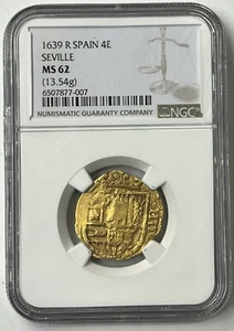 1639 Spain Philip IV Gold Cob 4 Escudos NGC MS62 Finest Known & Only Example - Picture 1 of 6