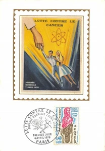 Maximum Card FDC Silk France FIGHT AGAINST CANCER 1970 PARIS - Picture 1 of 2